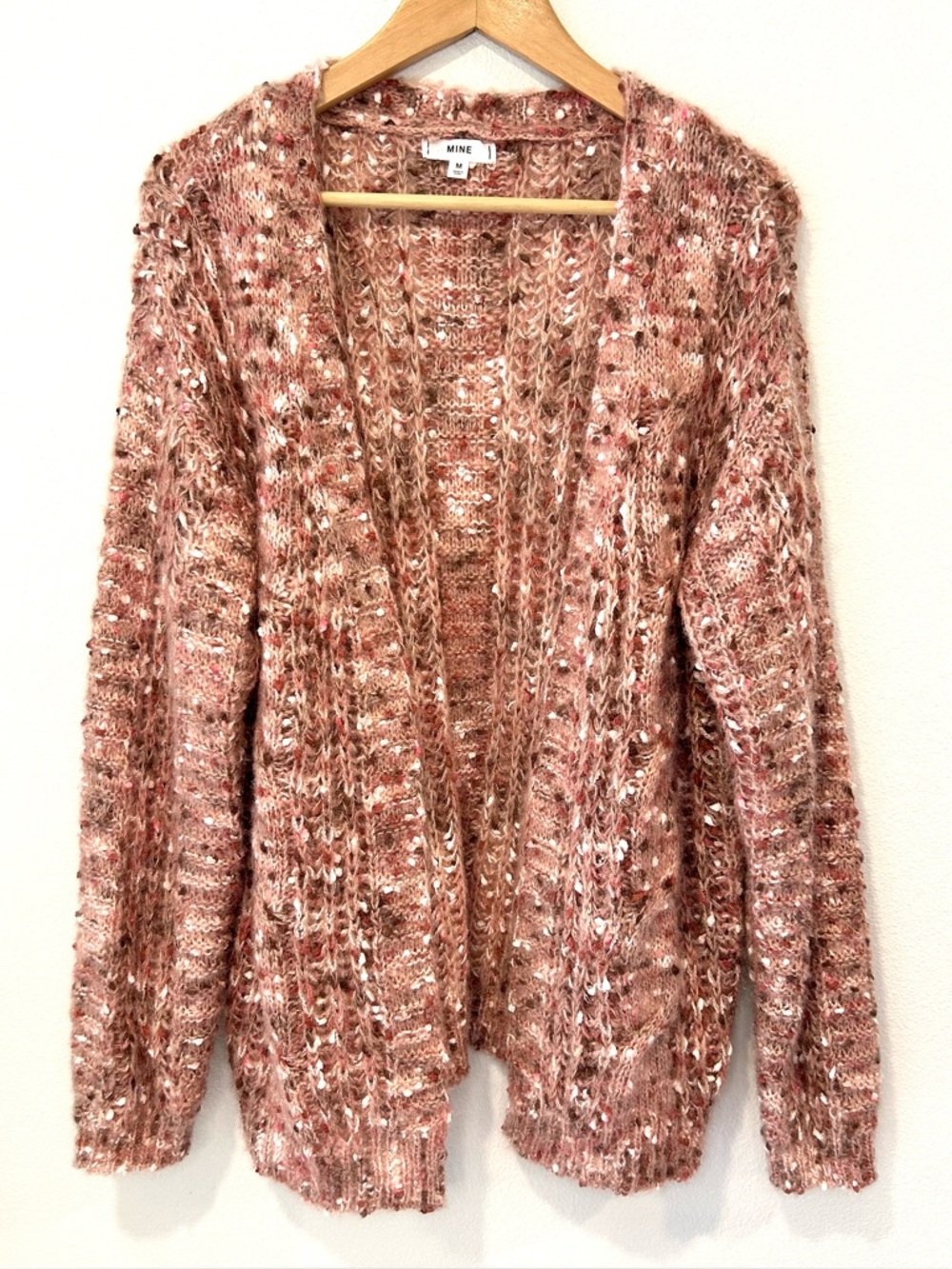 MINE Open Front Chunky Knit Cardigan Sweater Cozy Boyfriend Grandpa Boho Size M